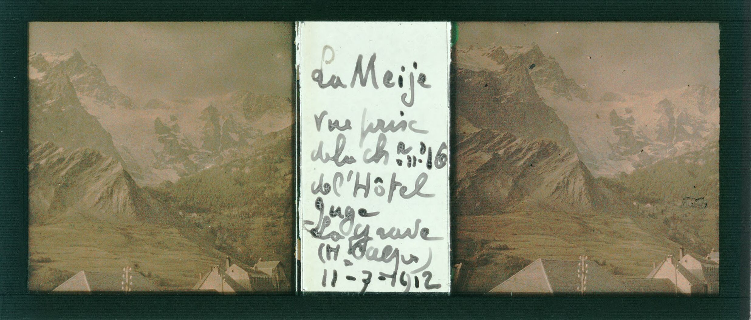 Cliché de La Meije à La Grave (Hautes-Alpes) pris par Jean-Ferdinand Coste le 11 juillet 1912. Cette image capture le ma