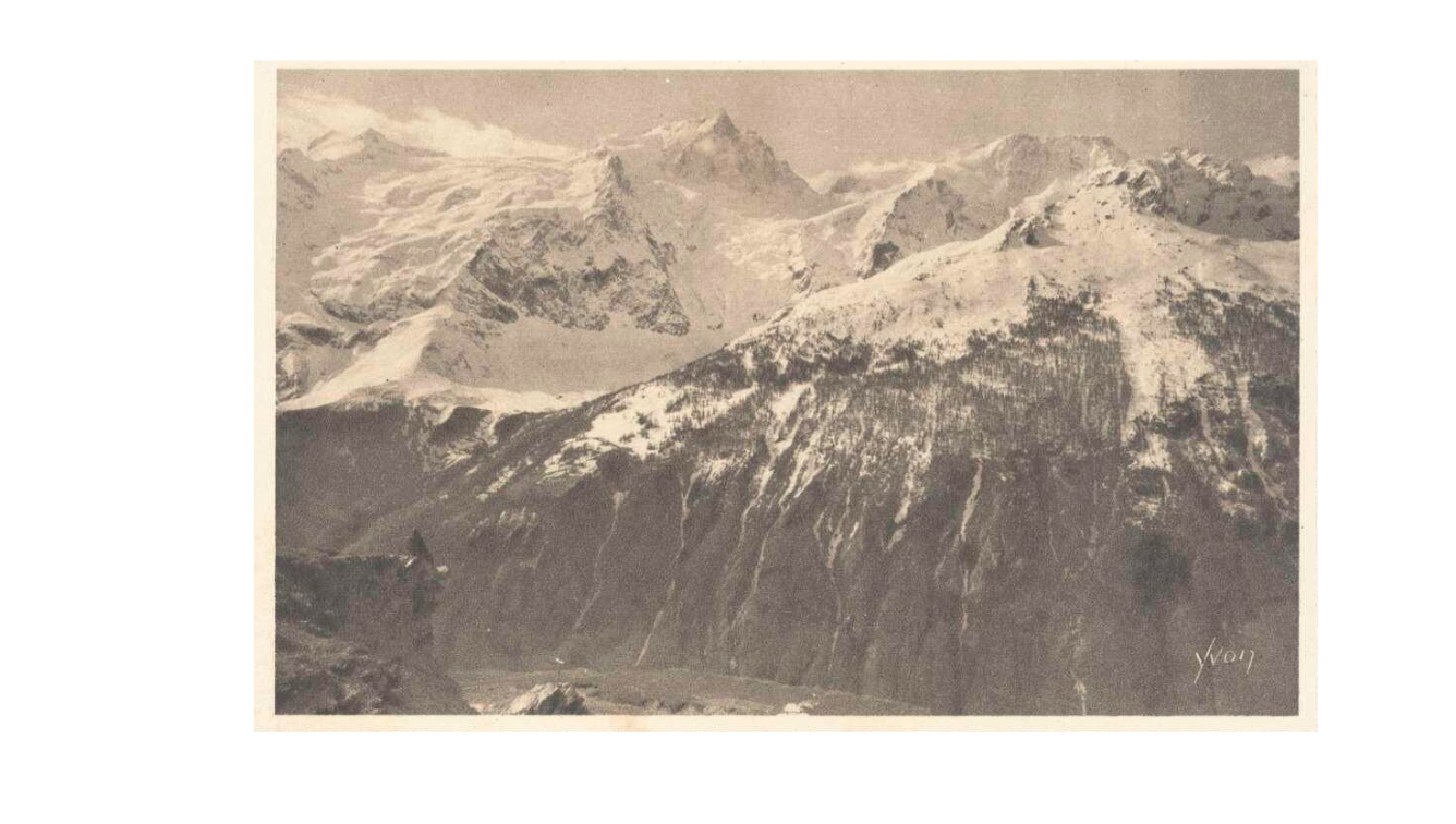 Image prise entre 1931 et 1950, montrant les derniers prolongements des Grandes Rousses, éditée par Les éditions d'Art Y